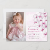 ピンクボーズバルーン誕生日フォト招待状 招待状 (正面)