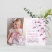 ピンクボーズバルーン誕生日フォト招待状 招待状 (スタンド正面)