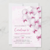 ピンクボーズバルーン誕生日招待状 招待状 (正面)