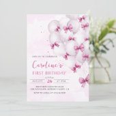 ピンクボーズバルーン誕生日招待状 招待状 (スタンド正面)