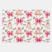 ピンクボーズ金ゴールドベルズクリスマス ラッピングペーパーシート (正面)