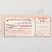 ピンクボーディングパスチケットビンテージ結婚式招待状 招待状 (正面/裏面)