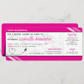 ピンクボーディングパスブライダルシャワー 招待状 (正面/裏面)