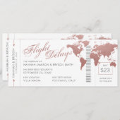 ピンクボーディングパス便の遅延結婚の 案内状 (正面/裏面)