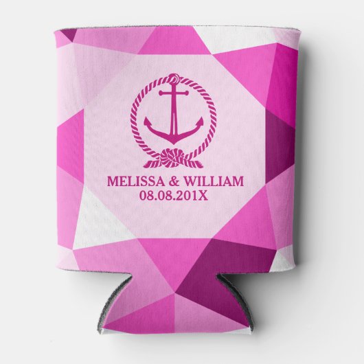 ピンクボートいかりモダン&幾何学的パターン 缶クーラー (正面)