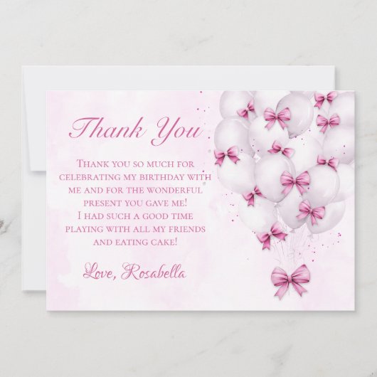 ピンクボーバルーンガール誕生日サンキューカード サンキューカード (正面)