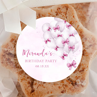 ピンクボーバルーン誕生日シール ラウンドシール