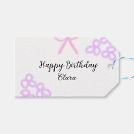 ピンクボーパープルフローラパステルハッピーバースデー ギフトタグ