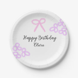 ピンクボーパープルフローラパステルハッピーバースデー ペーパープレート
