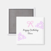 ピンクボーパープルフローラパステルハッピーバースデー マグネット (正面/裏面)