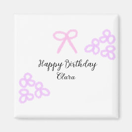 ピンクボーパープルフローラパステルハッピーバースデー マグネット