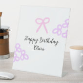 ピンクボーパープルフローラパステルハッピーバースデー 台座サイン (インサイチュ)