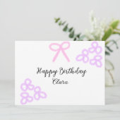 ピンクボーパープルフローラパステルハッピーバースデー 招待状 (スタンド正面)