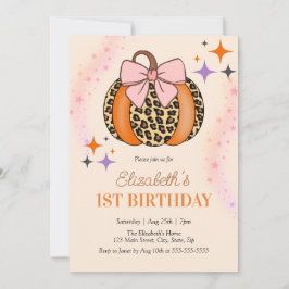 ピンクボーヒョウかぼちゃガールハロウィーン誕生日 招待状