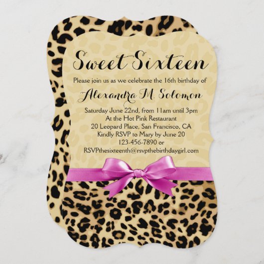 ピンクボーヒョウ甘い16パーティの招待状 招待状 (正面/裏面)