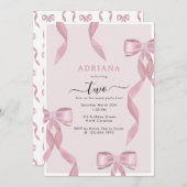 ピンクボーファンシーテーマガーリー誕生日招待状 招待状 (正面/裏面)