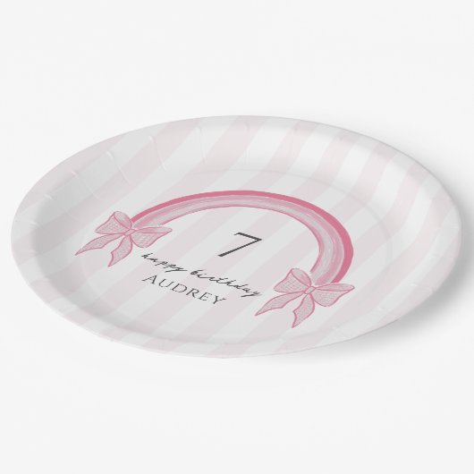 ピンクボーファンシーレインボーコケット誕生日 ペーパープレート (アングル)