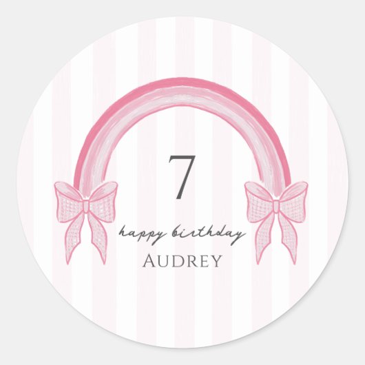ピンクボーファンシーレインボーコケット誕生日 ラウンドシール (正面)