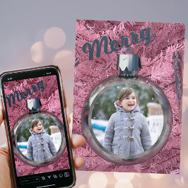 ピンクボーメリーブルクリスマスホリデーフォトカード シーズンカード