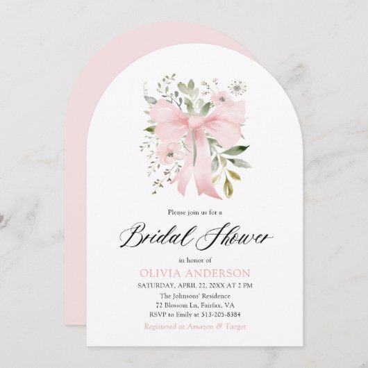 ピンクボーモダンコケットフローラブライダルシャワー 招待状 (正面/裏面)