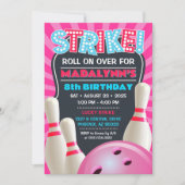 ピンクボーリングパーティーガールズ誕生日 招待状 (正面)