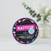 ピンクボーリングボールネオンバースデーパーティーの招待 招待状 (スタンド正面)