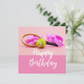 ピンクボールのラケット付誕生日 カード (スタンド正面)