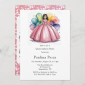 ピンクボールガウンキンセアニラパーティー 招待状 (正面/裏面)