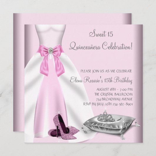 ピンクボールガウンハイヒールシューズキンセアニェラ 招待状 (正面/裏面)