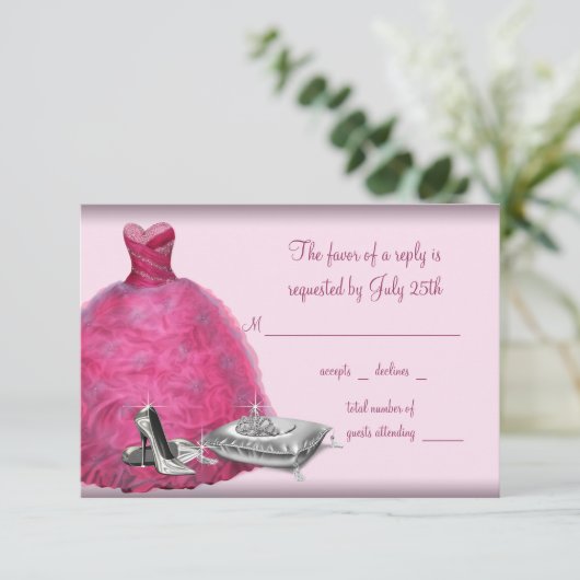 ピンクボールガウンハイヒールシューズキンセアニェラRSVP 出欠カード (スタンド正面)