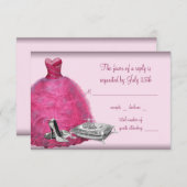ピンクボールガウンハイヒールシューズキンセアニェラRSVP 出欠カード (正面/裏面)