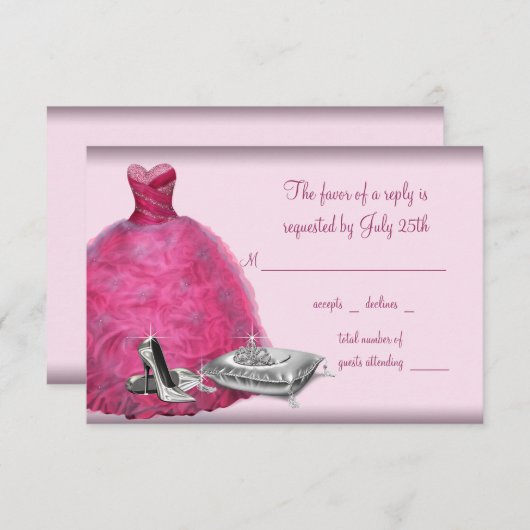 ピンクボールガウンハイヒールシューズキンセアニェラRSVP 出欠カード (正面/裏面)