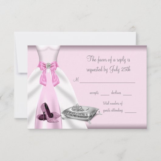 ピンクボールガウンハイヒールシューズキンセアニェラRSVP 出欠カード (正面)