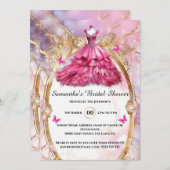 ピンクボールガウンフローラ蝶の花嫁になるブライダル 招待状 (正面/裏面)