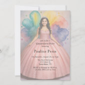 ピンクボールガウン写真キンチェニェラパーティー 招待状 (正面)