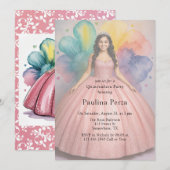 ピンクボールガウン写真キンチェニェラパーティー 招待状 (正面/裏面)