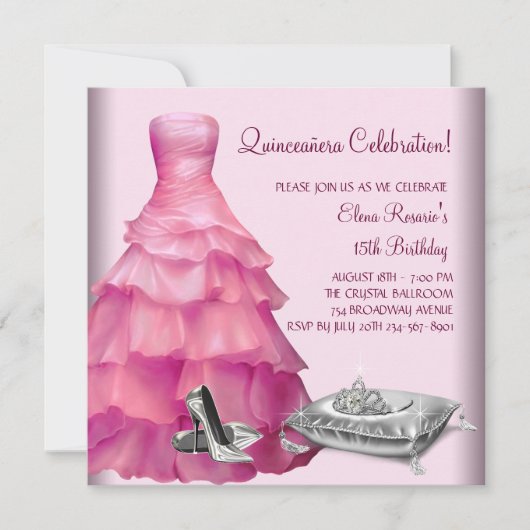 ピンクボールガウン高ヒールシューズピンクキンセアニェラ 招待状 (正面)