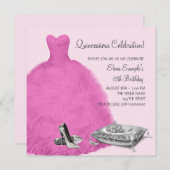 ピンクボールガウン高ヒールシューズピンクキンセアニェラ 招待状 (正面/裏面)