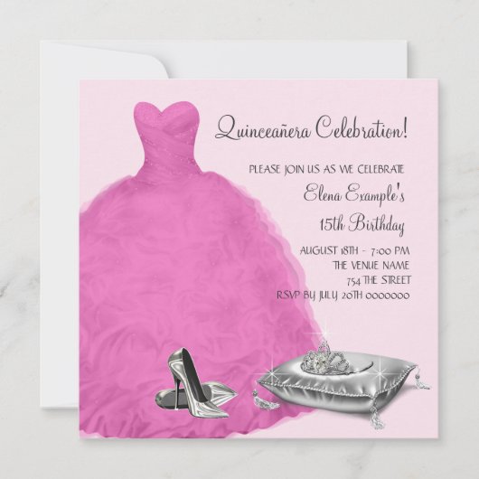 ピンクボールガウン高ヒールシューズピンクキンセアニェラ 招待状 (正面)