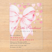 ピンクボーワリトルスウィートファースト誕生日 アクリル招待状 (正面)