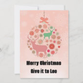 ピンクボー付きエルク雪片シルエットペンダントリング 招待状 (正面)