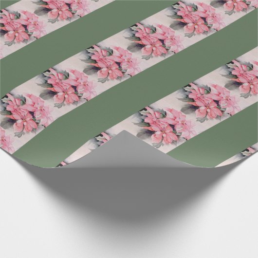 ピンクポインセチアオリジナルウォーターストライプカラー ラッピングペーパー (角)