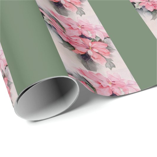 ピンクポインセチアオリジナルウォーターストライプカラー ラッピングペーパー (ロールコーナー)