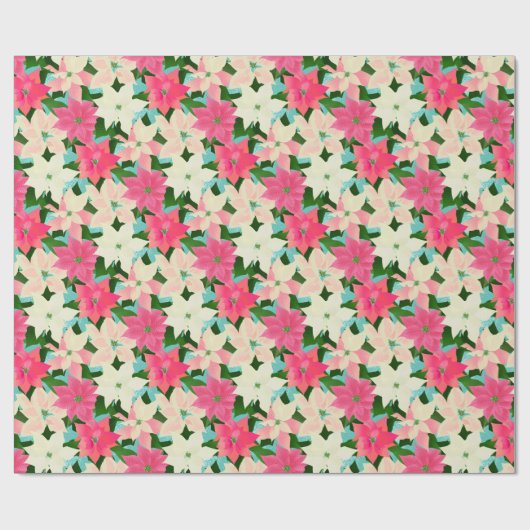 ピンクポインセチアティール(緑がかった色)クリスマス ラッピングペーパー (フラット)