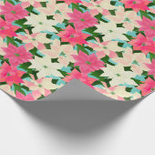 ピンクポインセチアティール(緑がかった色)クリスマス ラッピングペーパー (角)
