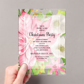 ピンクポインセチアフローラクリスマスホリデー アクリル招待状 (インサイチュ (ポータブル))