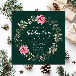 ピンクポインセチアリースホリデーパーティー 招待状