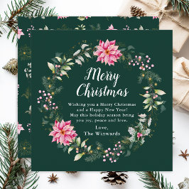 ピンクポインセチアリースメリークリスマス シーズンカード