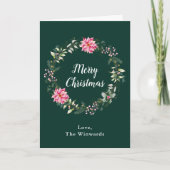 ピンクポインセチアリースメリークリスマス シーズンカード (正面)