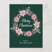 ピンクポインセチアリースメリークリスマス シーズンポストカード (正面)